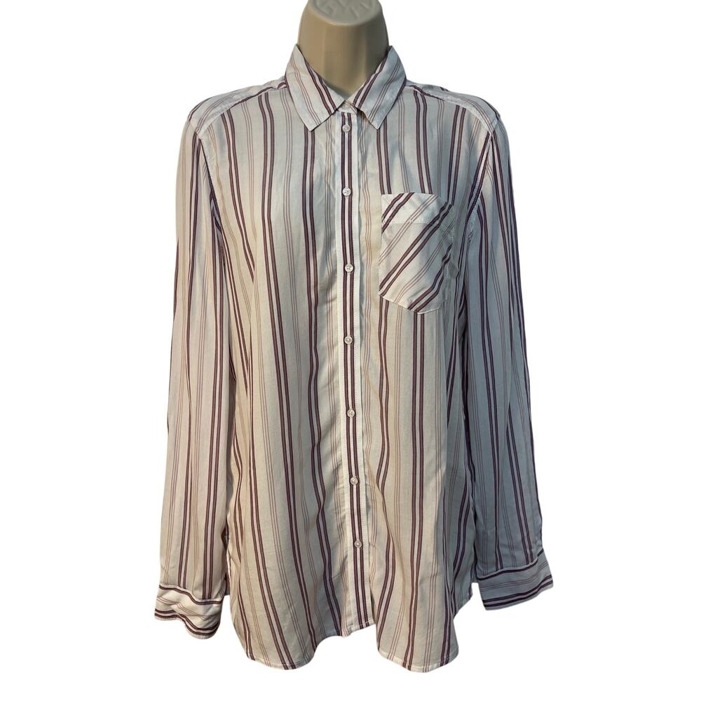 Express Boyfriend Long Sleeve Button Up Striped Casual Polo Shirt Multicolor S